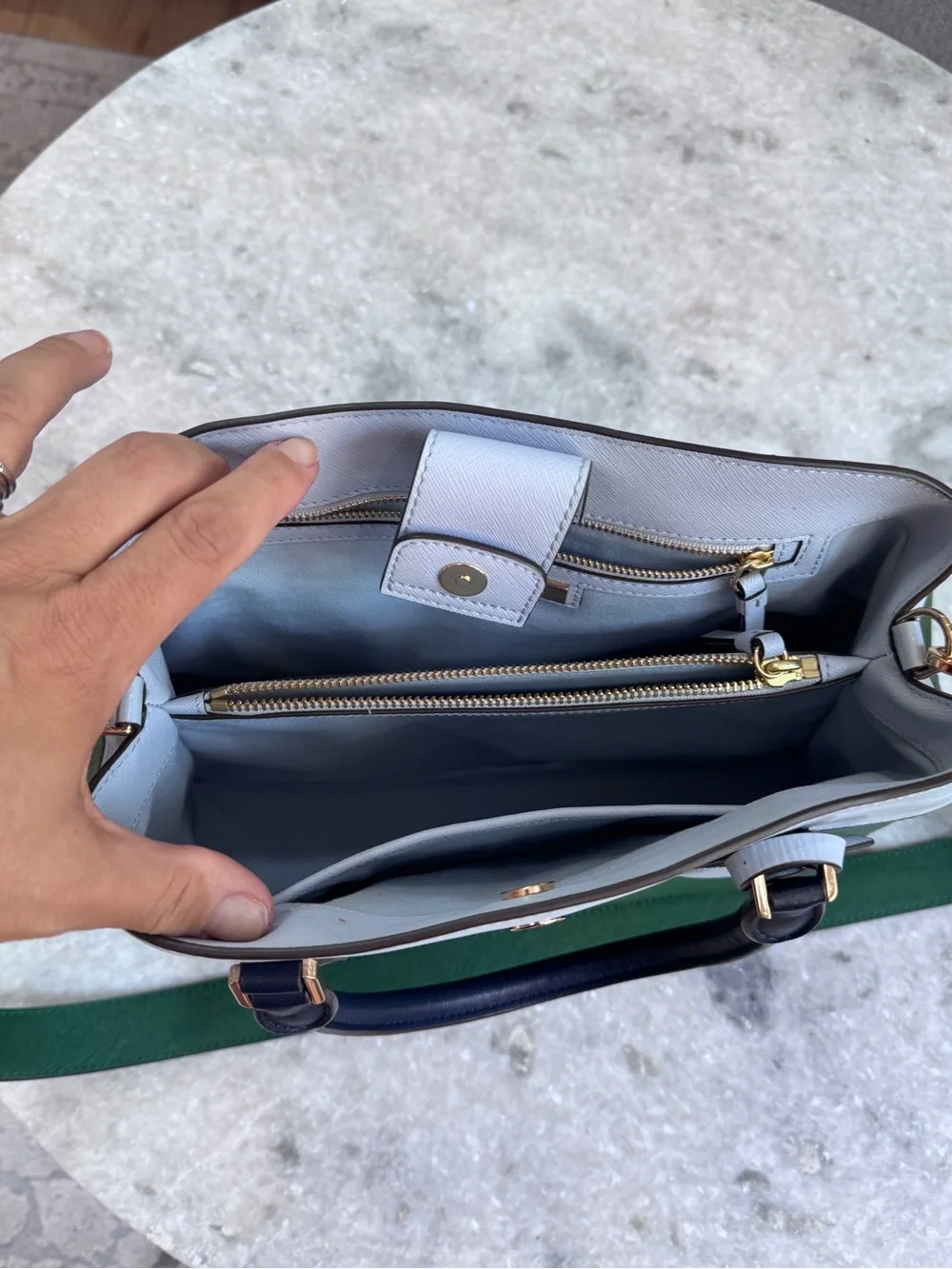 Tory Burch Green & White Satchel Tote